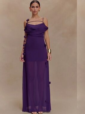 Meshki Rosalie Floral Chiffon Maxi Dress - Purple